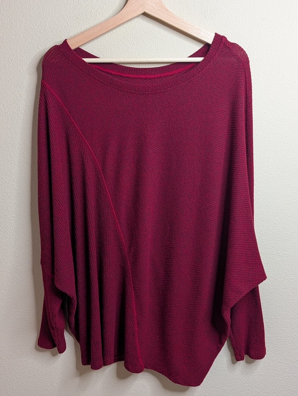 Maurices 24/7 Ribbed Dolman Sweater Top Size 2X Burgundy Wine Batwing Plus Size
